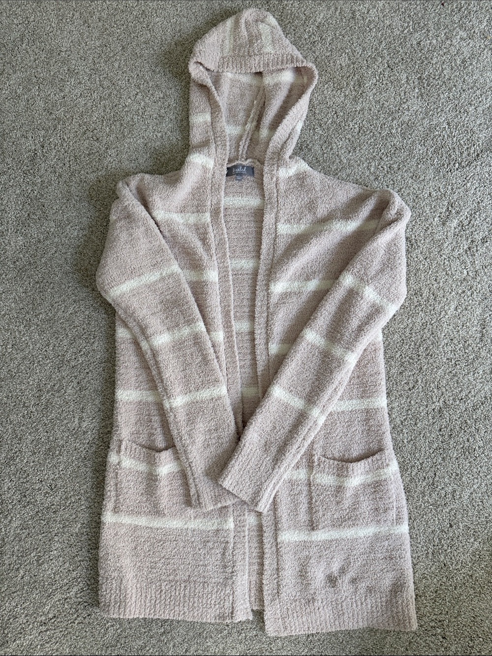Marled Hooded Stripe Cardigan - Light Pink Cream